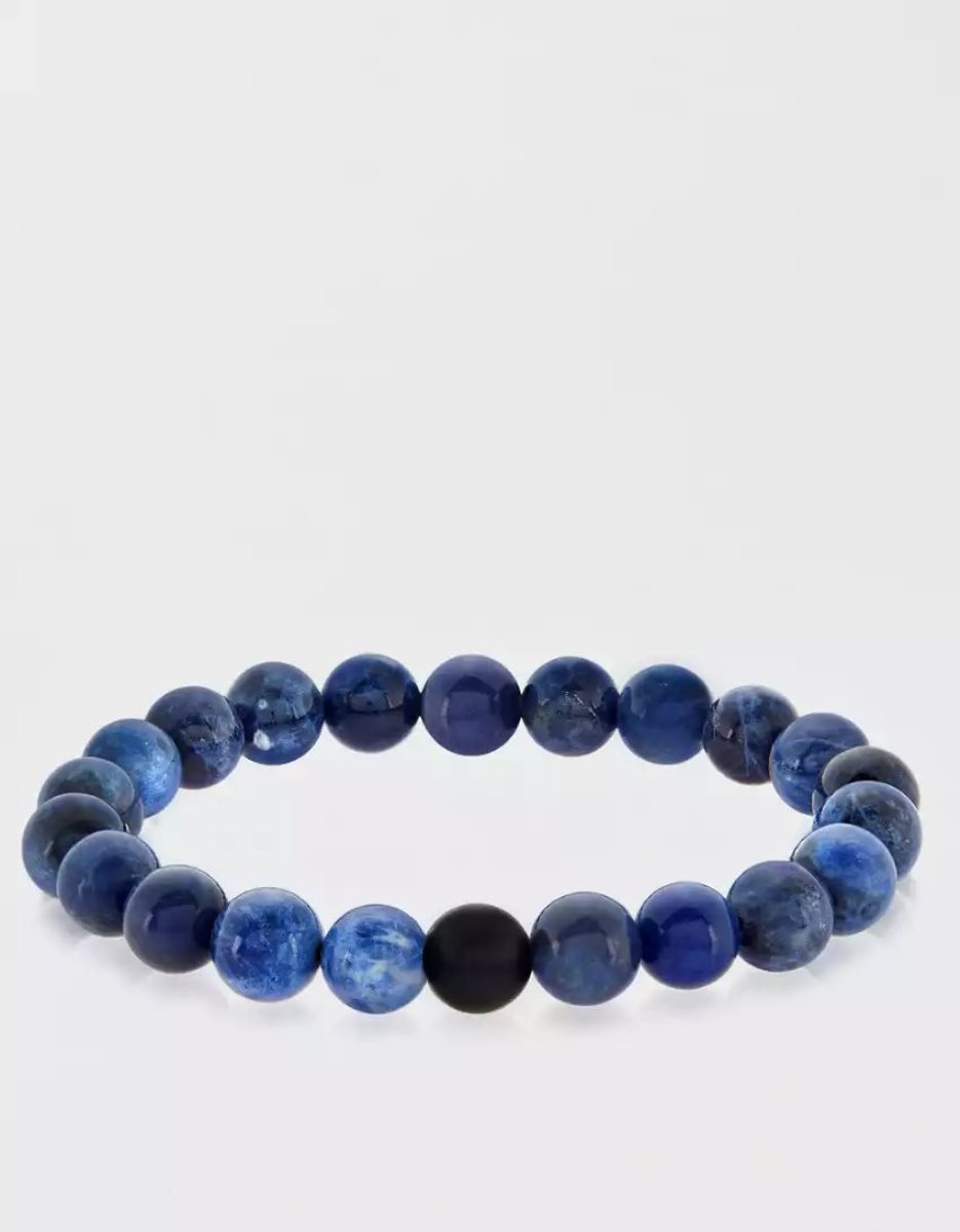 Bijoux American Eagle Natural Stone Beaded Bracelet Indigo Foncé Homme | EWE-84770522